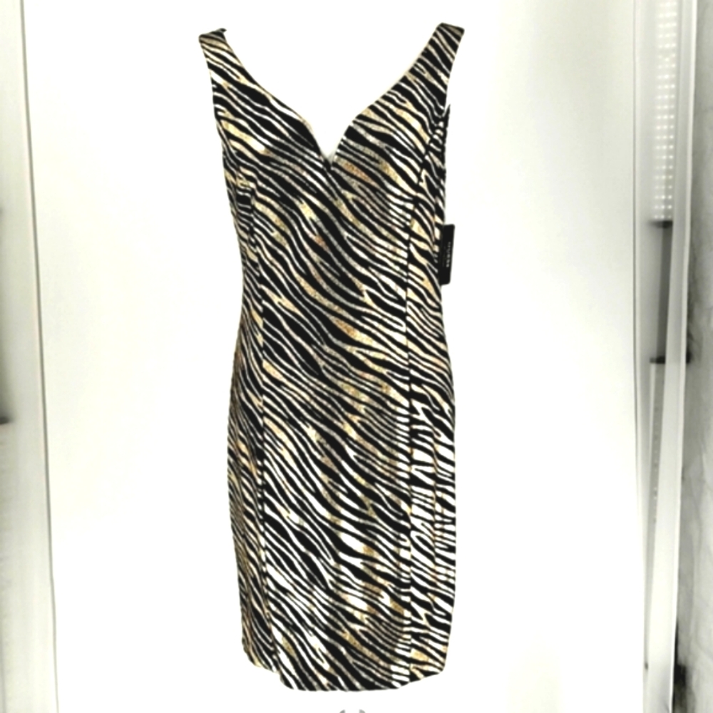 Guess Zebra Sleeveless Gold/Black Dress Size 12